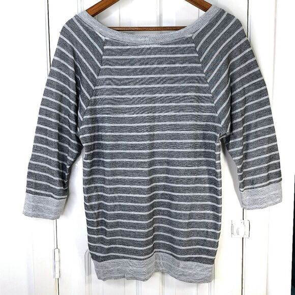 A Pea in the Pod Striped Gray Scoop Neck Sweat Shirt Sz M - Picture 5 of 11